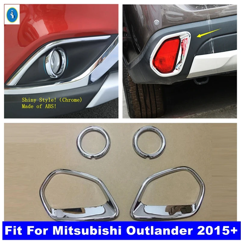 

For Mitsubishi Outlander 2015 - 2020 Front Head Fog Light Ring & Rear Fog Lamp Molding Cover Kit Trim ABS Exterior Accessories