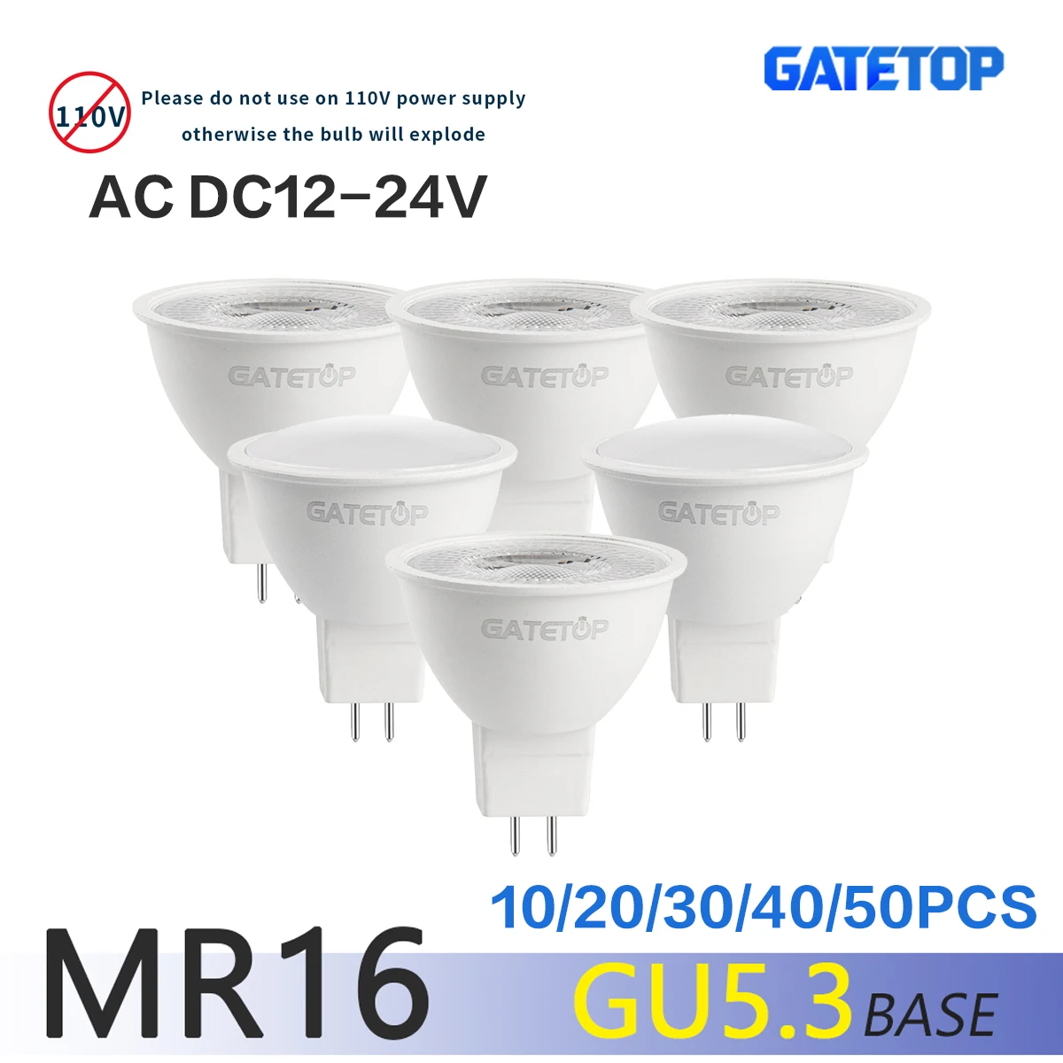 10-50Pack MR16 GU5.3 LED Spotlights AC DC 12V 24V 3W-8W 38/120 Degree Replace 50W Halogen Bulbs for Living Room Lighting