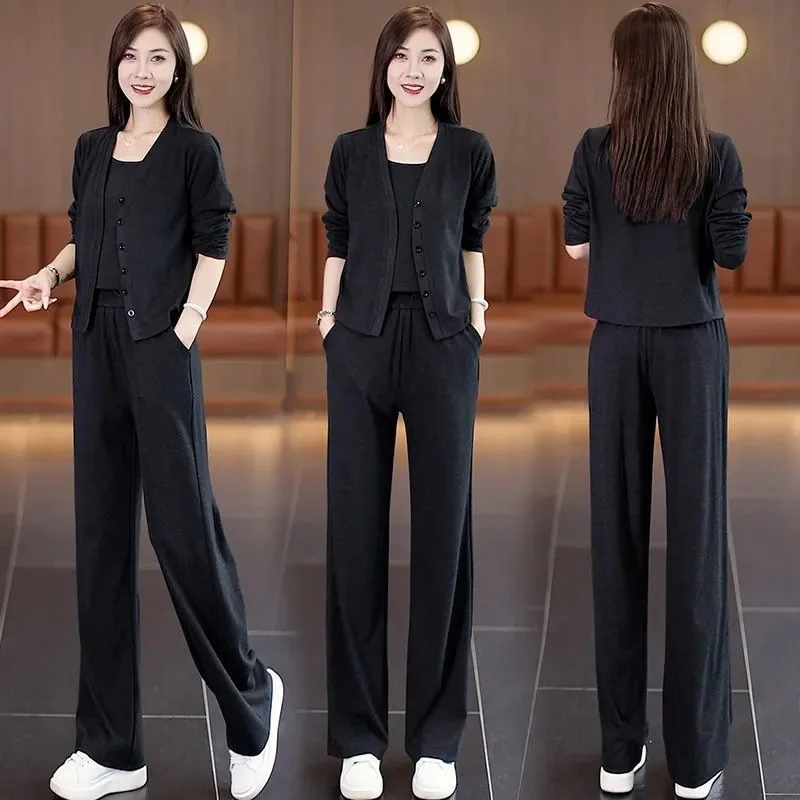 

2025 3-Piece Lounge Set. Stylish cardigan, vest & pants for effortless comfort.