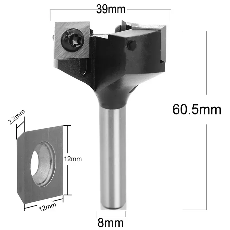 3 Flutes 8mm 12mm 1/2 Shank Planing Bits Face End Milling Cutter Insert-Style Spoilboard CNC Surfacing Router Bits for Wood
