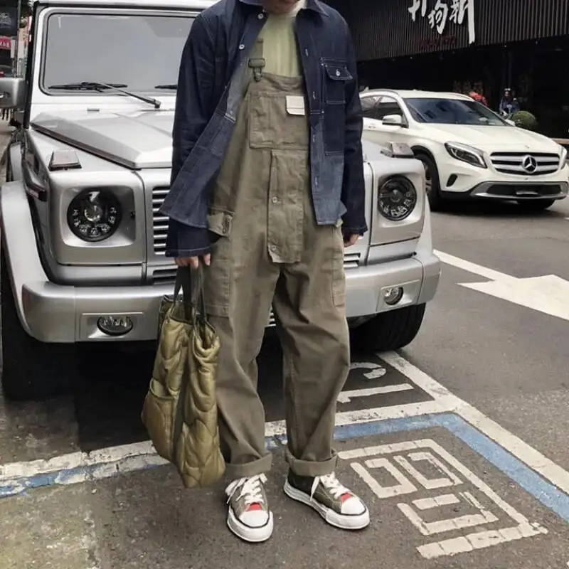 

Casual Jumpsuit With Multiple Pockets Men S Workwear Trousers Ami Khaki Trendy Fashionable Workers Work Loose Overalls