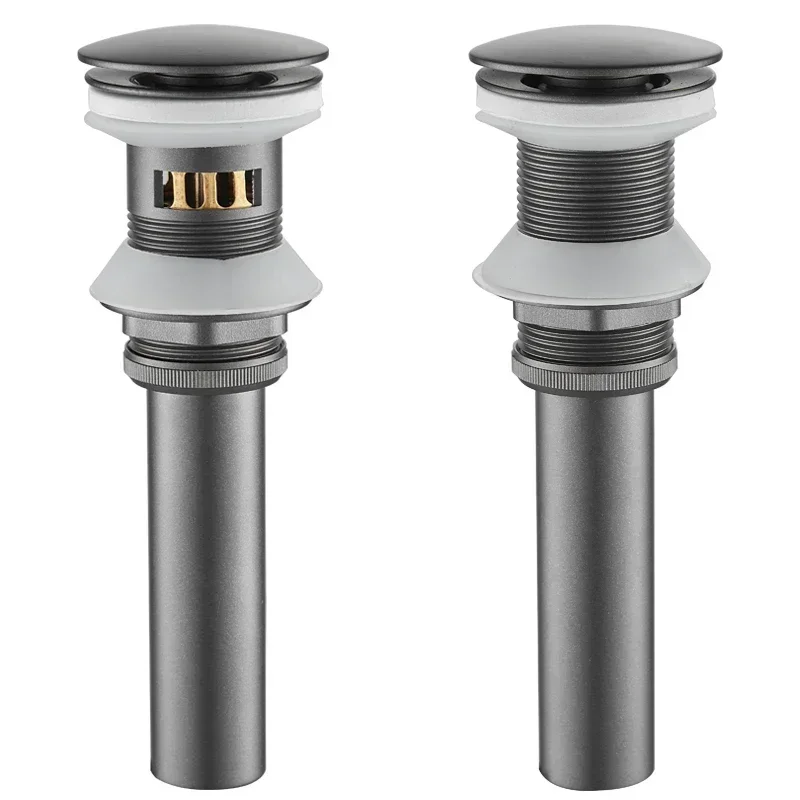 Copper Drains Gun Gray Wash Basin Push Down Pop Up Drainer Basin Drain Waste Stopper Spring Push Overflow Gravity Flushing