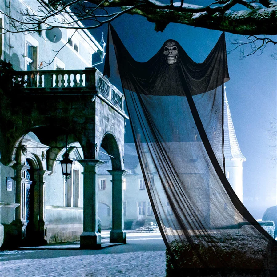 

Halloween Hanging Skull Ghost Door Curtain Haunted House Decoration with LED Sound Ghost Ornament Indoor Outdoor Bar Decor