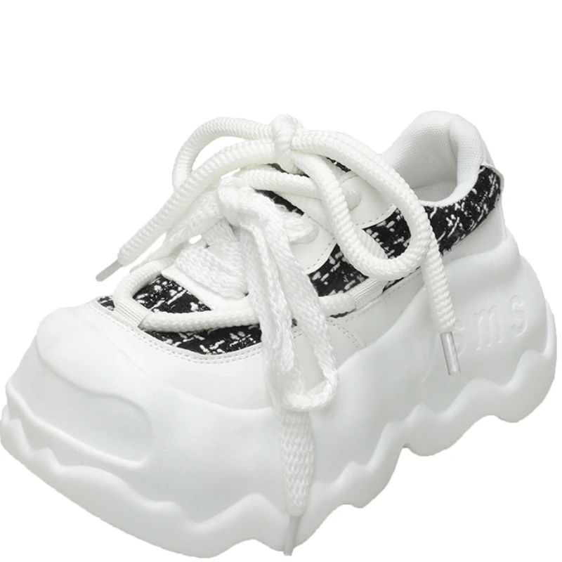 

Новинка 2023 года, черные, розовые женские повседневные кроссовки, туфли на платформе, кроссовки 8 см, повседневная обувь на шнуровке, массивная обувь, Zapatos De Mujer 35-39