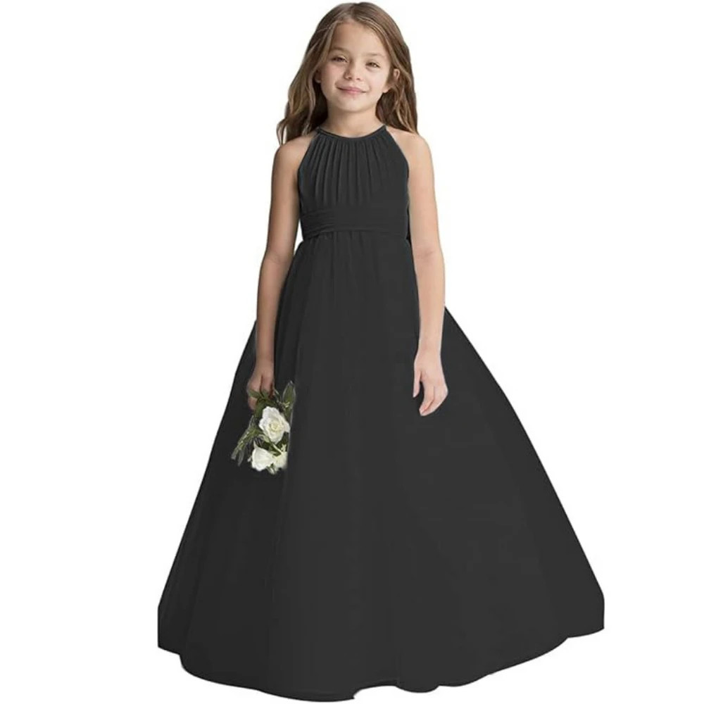 New Multi Colors Girls A-line Tulle Long Wedding Clothes Simple Elegant Sleeveless Princess Gown For Piano Contest Performance