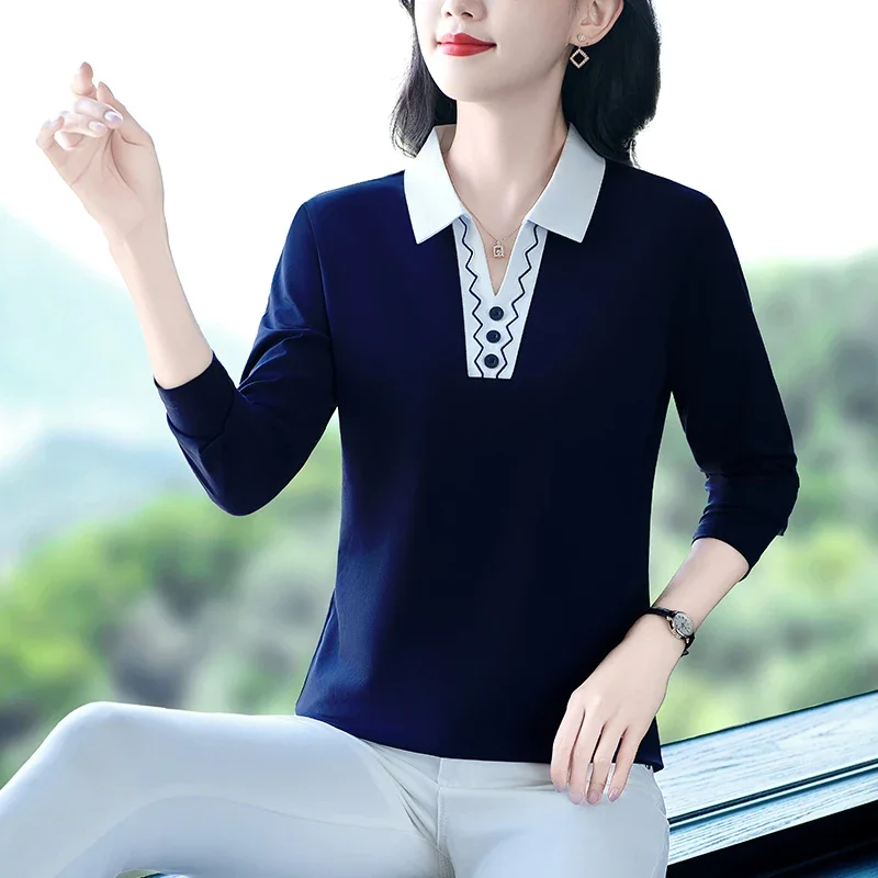 Pure Cotton Long Sleeve Polo Shirt Women's T-shirt T-shirts Woman Sleeves Korean Reviews Clothes Youthful Tops Tees Clothing