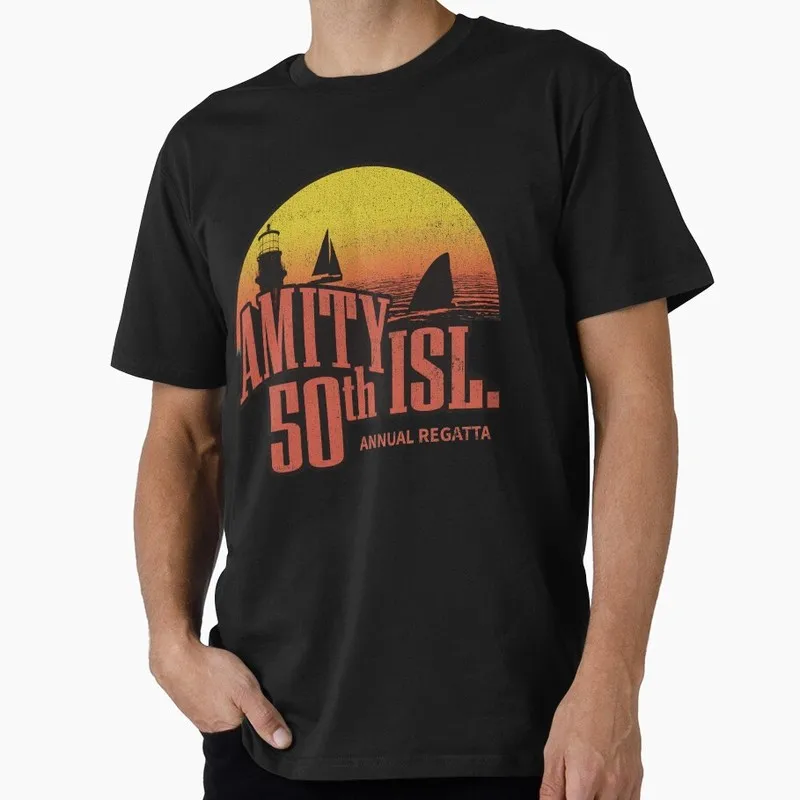 Jaws Horror Movie Halloween Gift T Shirt Vintage Amity Island Great White Shark Graphic Tops Unisex Short Sleeve Streetwear Tees