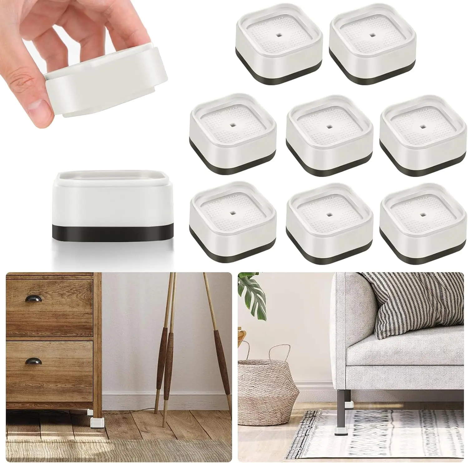 

8 Pack Furniture Risers 1 Inch, Adjustable Bed Risers Heavy Duty for Table Desk Couch Chair Sofa Cabinet Bed Legs Dorm, Square S