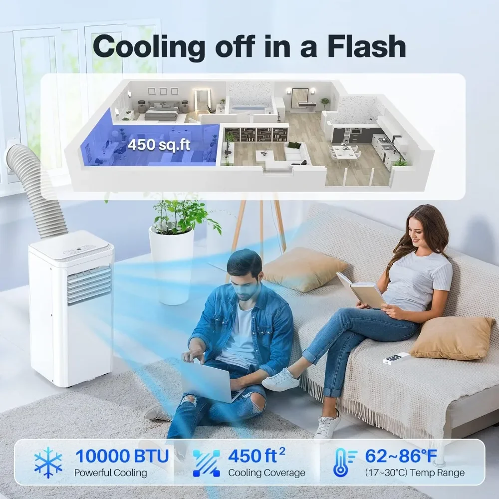 Portable Air Conditioner, 10000 BTU Portable AC Unit with Dehumidifier & Fan, 24H On/Off Timer,Window Mount Kit & Remote Control