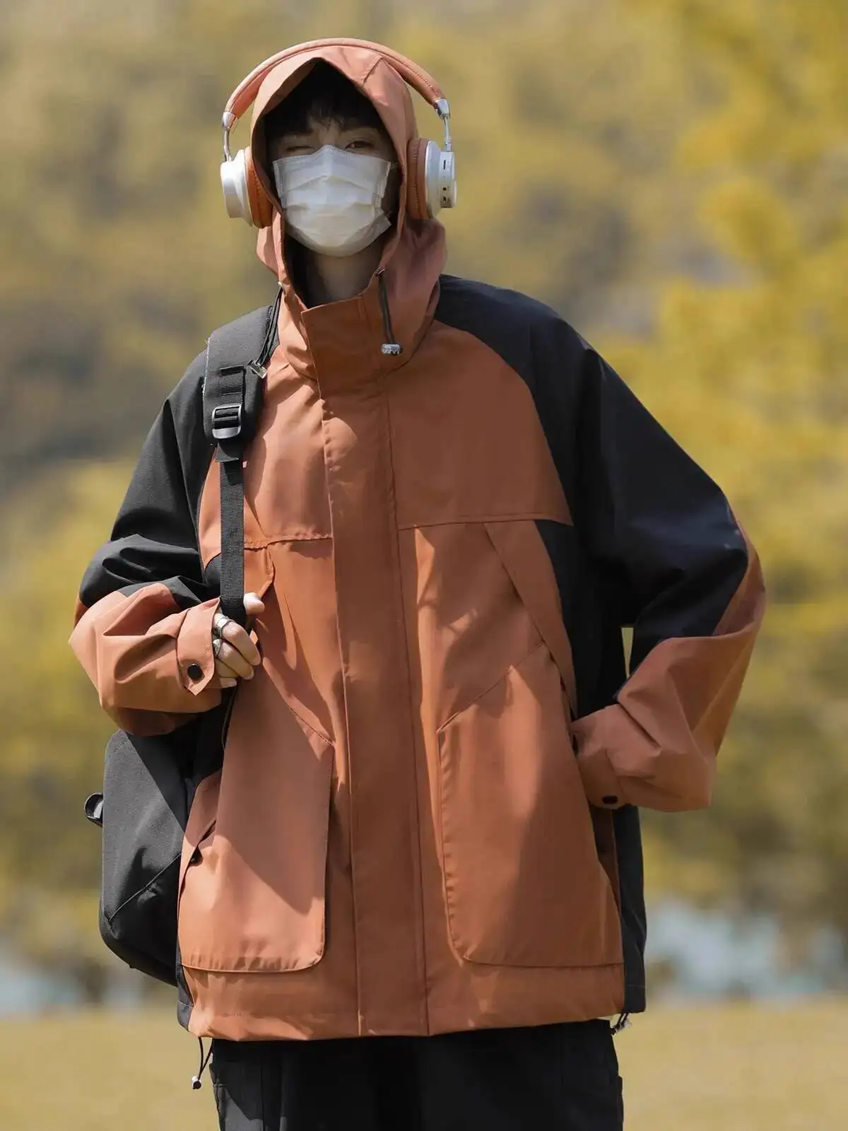 Men's Camping Jacket 2025 Autumn Winter Cool Outdoor Jacket Vintage Cargo Hooded Coat Cotton Windbreaker Trench