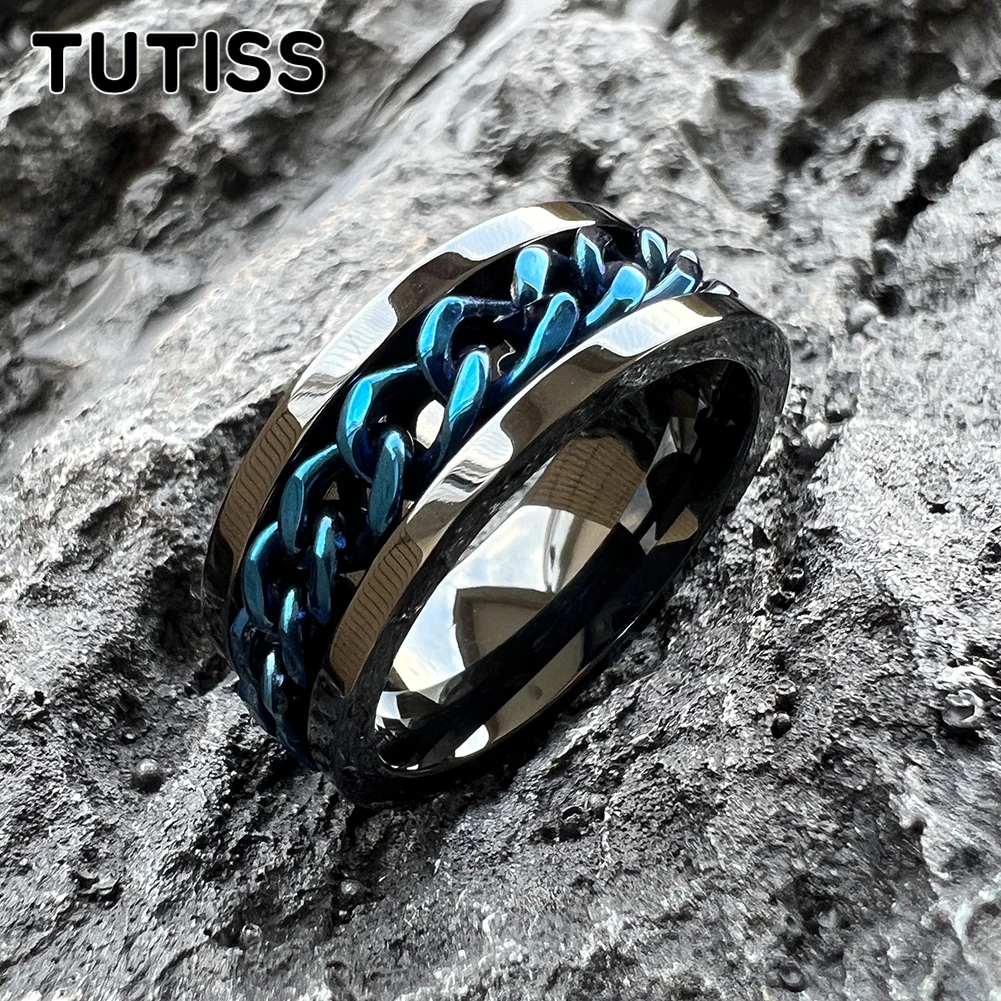 TUTISS New Arrivals 8mm Stainless Steel Wedding Band Men Women Spinner Chain Rotable Rings Punk Party Jewelry