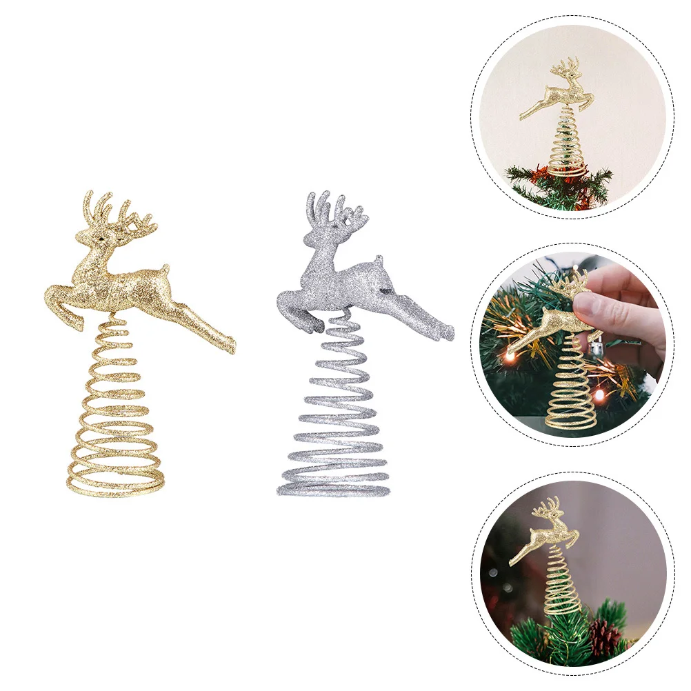 

2Pcs Elk-Shaped Christmas Tree Topper Creative Iron Art Star Xmas Tree Ornament Festive Home Decor Treetop Decoration