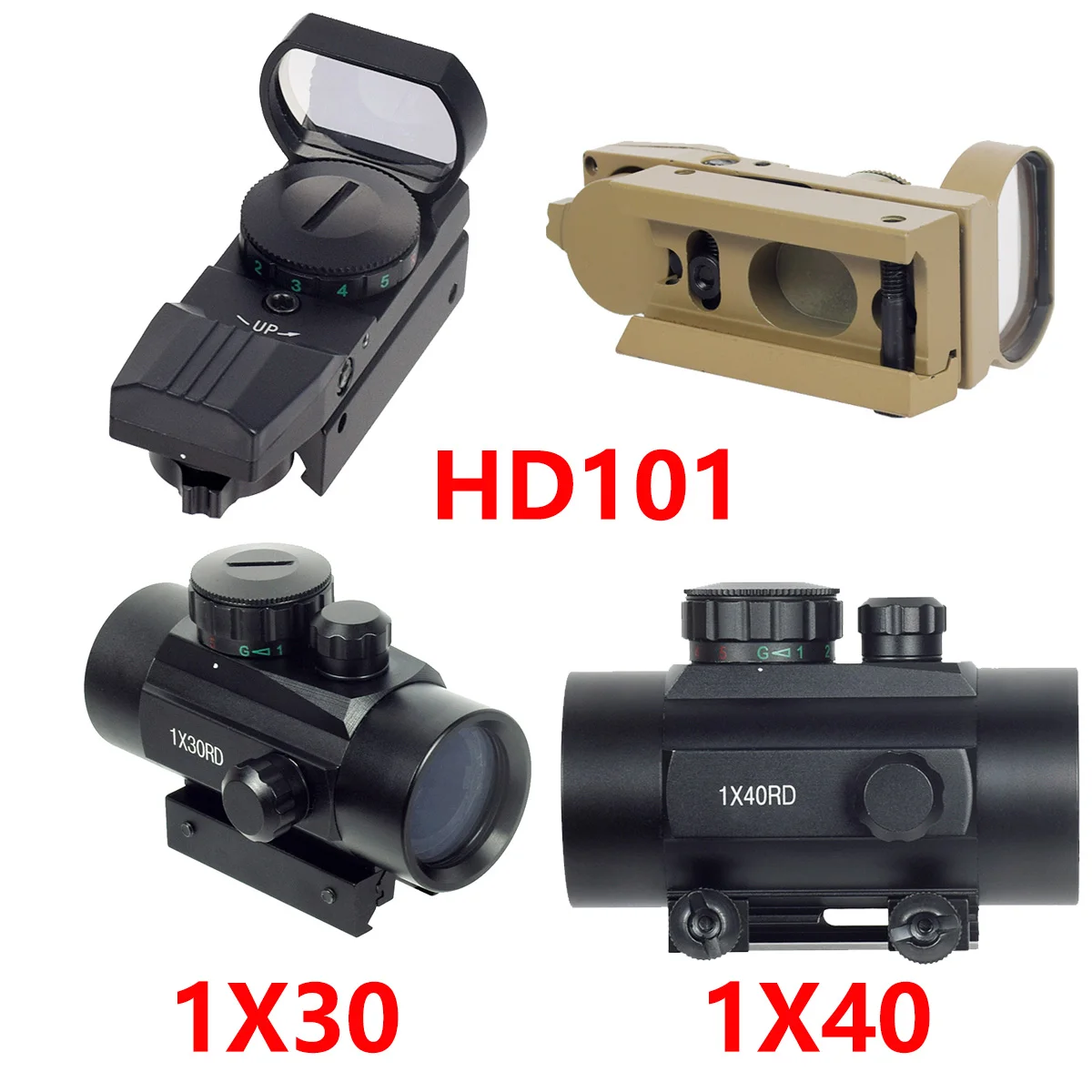 

Тактический коллиматорный прицел 1x30 1X40 HD101 с красной точкой, оптика для охоты, голографический прицел с 4 сетками, красно-зеленый коллиматорный прицел
