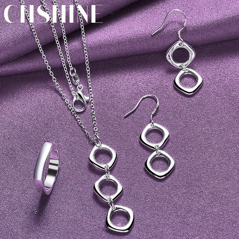 

CHSHINE 925 Sterling Silver Two/Three Rings Necklace Ring Earrings For Lovers Wedding Fashion Charm Exquisite Jewelry Sets Gift