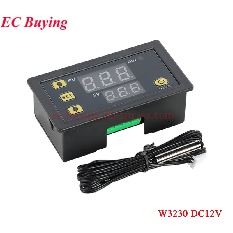 W3230 12V 24V AC110-220V Probe line 20A Digital Temperature Control LED Display Thermostat With Heat/Cooling Control Instrument