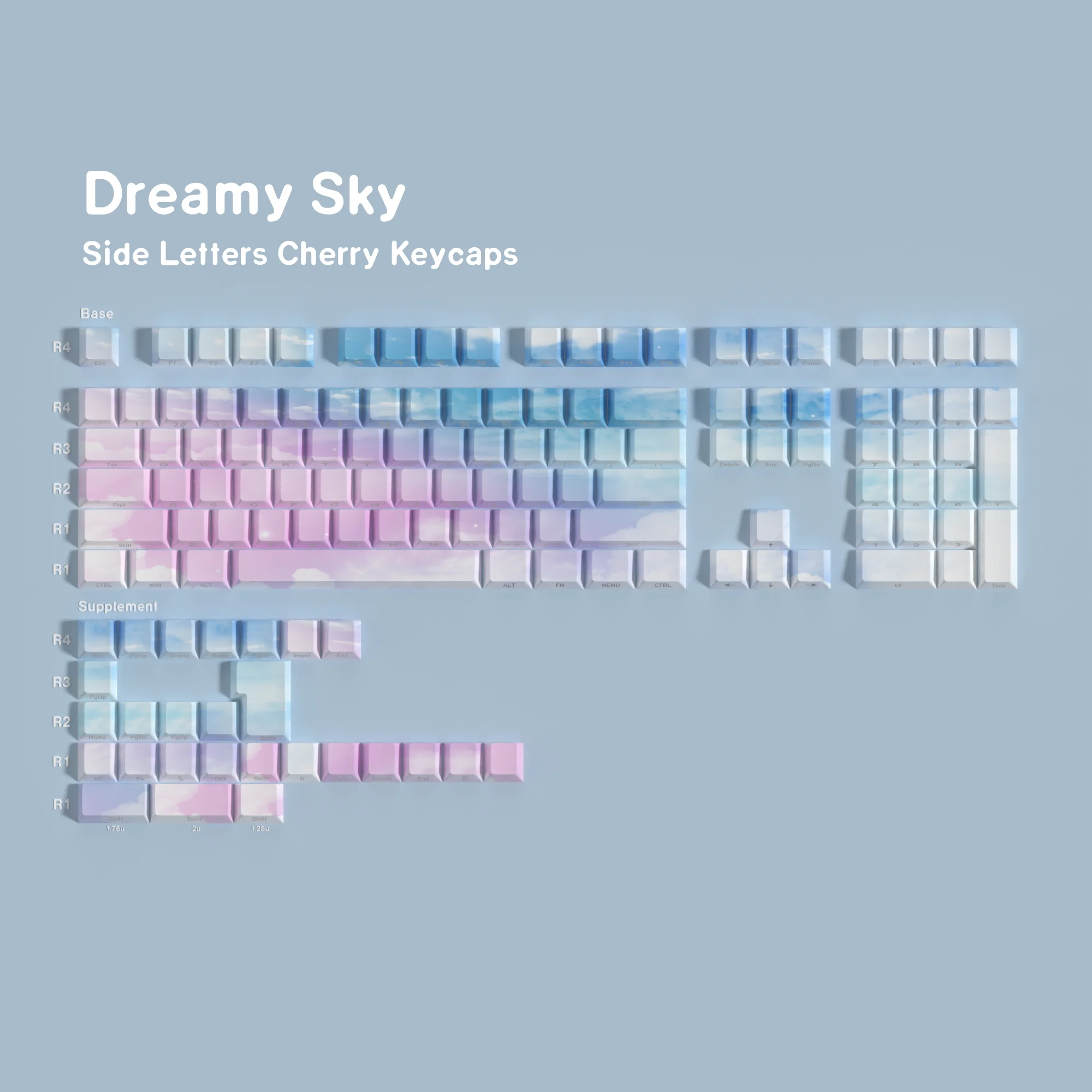 

JCM Dreamy Sky Side Print Pbt Keycap Cherry Profile Backlit Through Tranparent Letters Big Set Key Caps For Wooting Hi75 A75