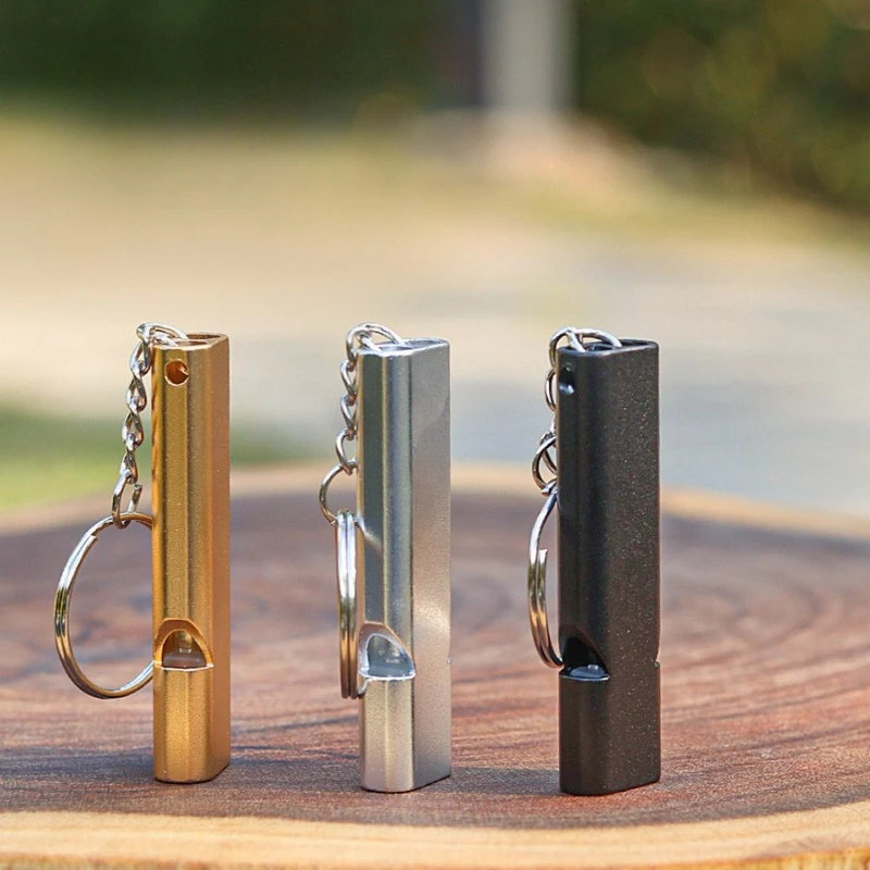 Flat Aluminum Alloy Dual-frequency Survival Whistle Dual-tube Outdoor Survival Life-saving Whistle Equipment EDC Tool