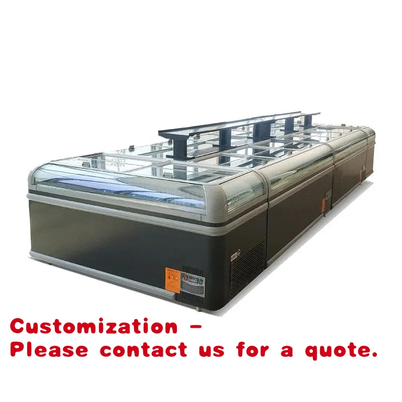 

Customize.Supermarket Commercial Stainless Steel Open Meat Seafood Fish Glass Door Design Floor-Mounted Islan