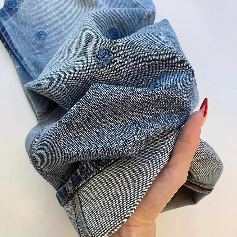 

Blue High-Waisted Straight-Leg Jeans For Women, 2026 Autumn New Style, Slimming, Loose, Comfortable, Embroidered, Fashionable