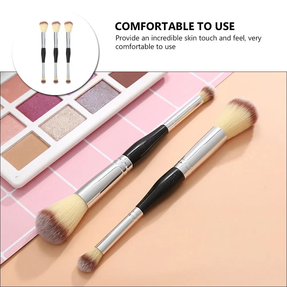 3 個デュアルエンドルースパウダーブラシセットプレミアム合成毛ブレンドバフ設定メイクアップツール女性化粧品用