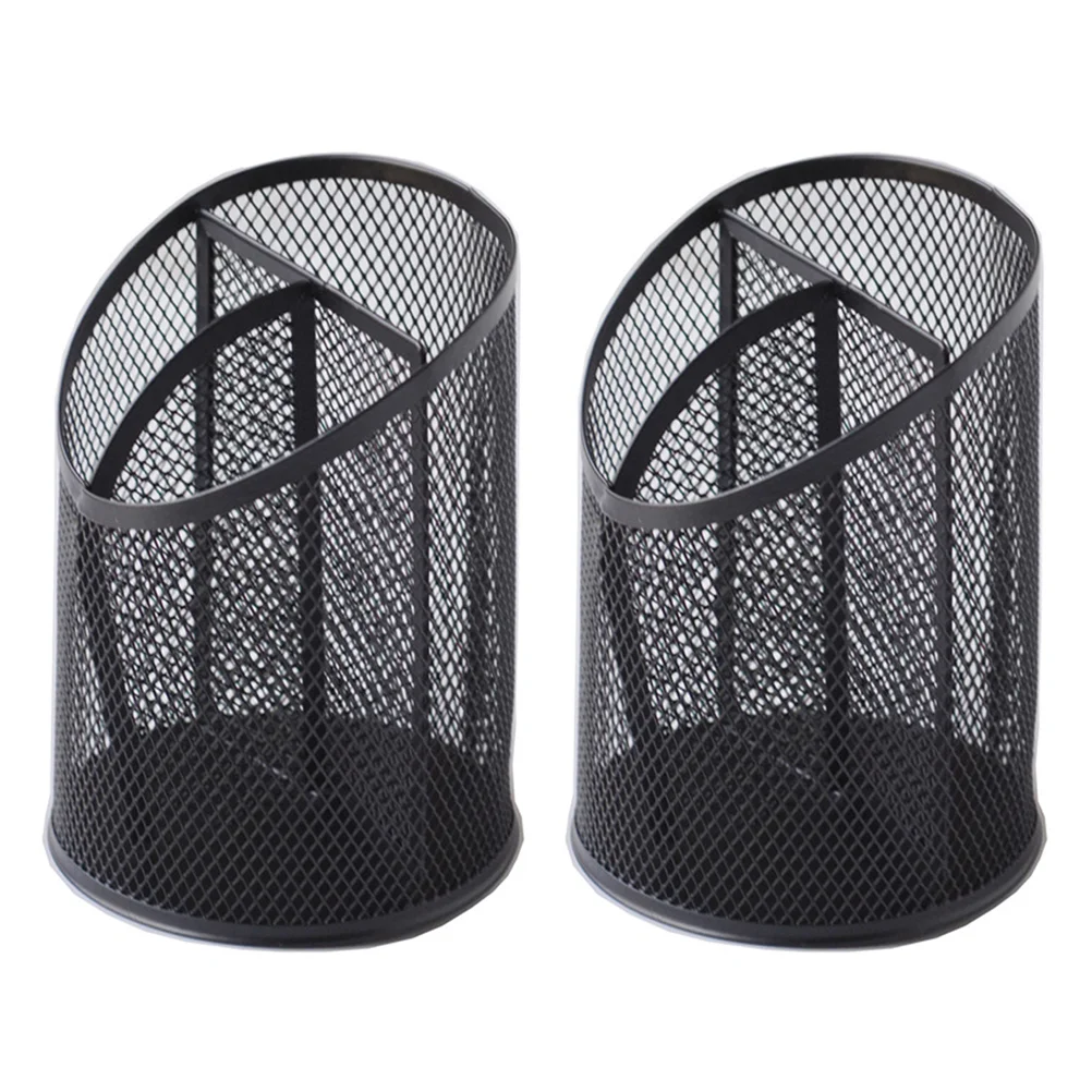 2 Pcs Bevel Pen Holder Mesh Pencil Wire Cup Makeup Brush Organizer Metal Net