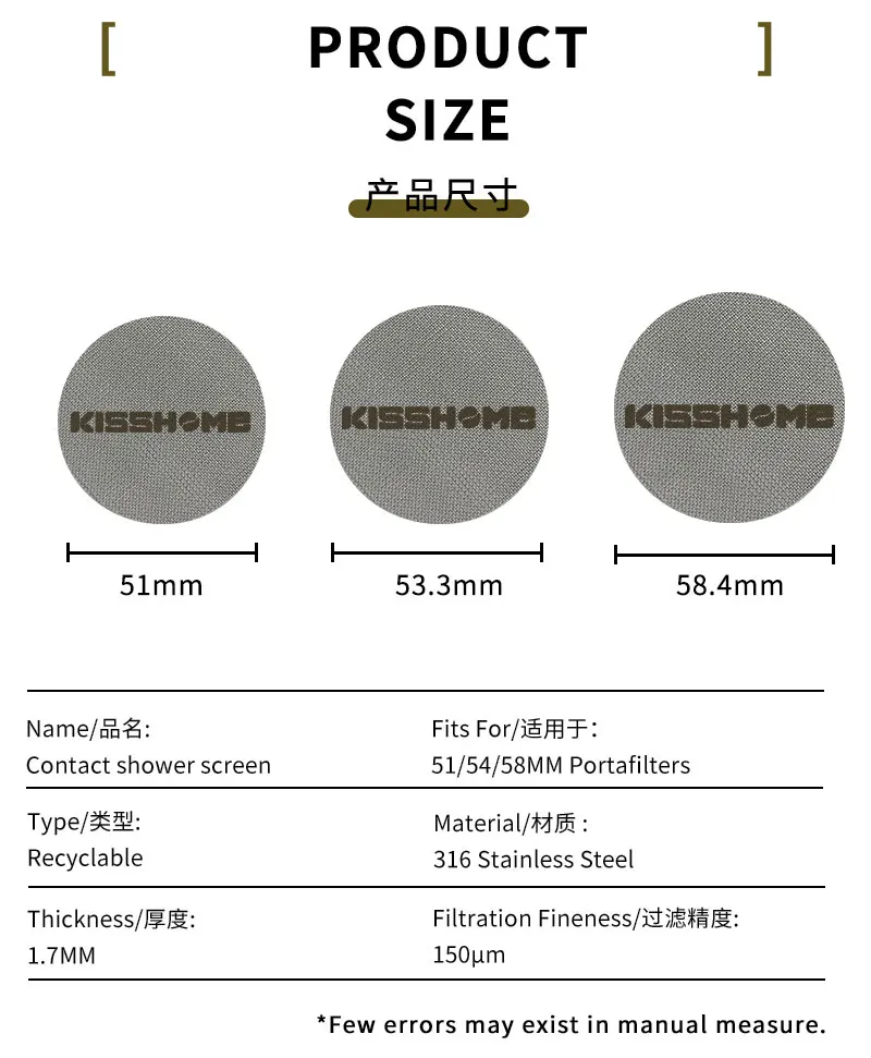 KISSHOME Espresso Puck Bildschirm 51mm 53,5mm 58,5mm 57,3mm Filter Mesh Siebträger Barista Werkzeuge Kaffeemaschine Zubehör – Detail 10