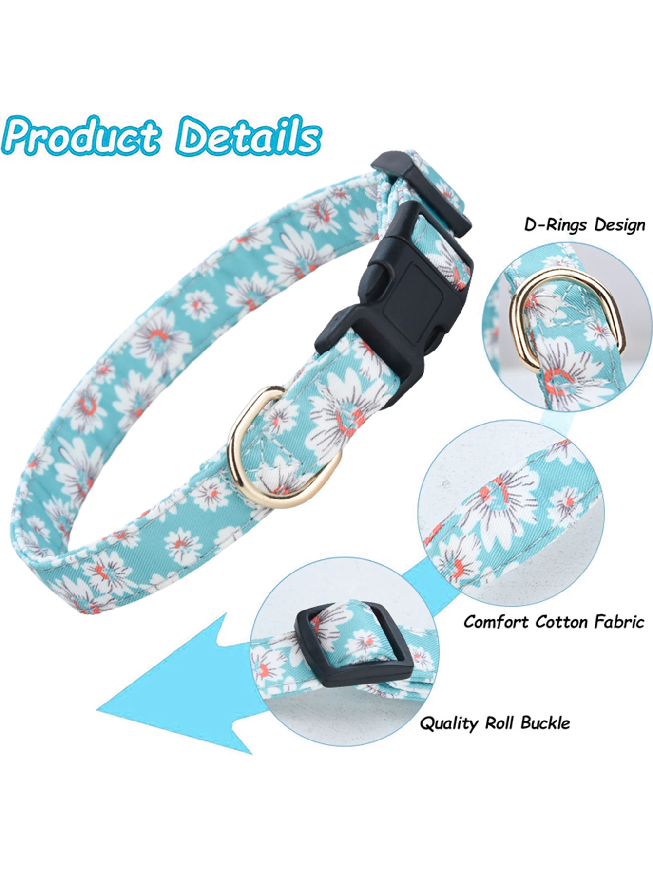 CP630  Flower print pet dog collar，Soft fabirc and durable buckle，Adjustable collar ues to different size dogs.