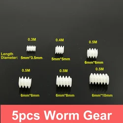 5pcs 0.3M 0.4M 0.5M 3.5mm/5mm/6mm/8mm/10mm Toy Car Plastic Worm Gear 1mm/2mm Shaft Motor Transmission Pinion Gear Helical Gears