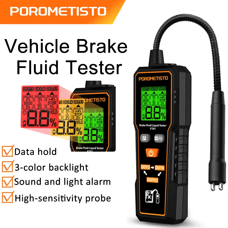 

FT01 Brake Fluid Tester Automotive Oil Moisture Water Detection with 1.4" LCD for Vehicle DOT3 DOT4 DOT5.1 Brake Fluid Detector