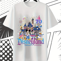 Disney Men 70th Anniversary Park Celebration T-Shirt Cotton Comfortable Casual Short Sleeve Fireworks and Castle Pattern Design