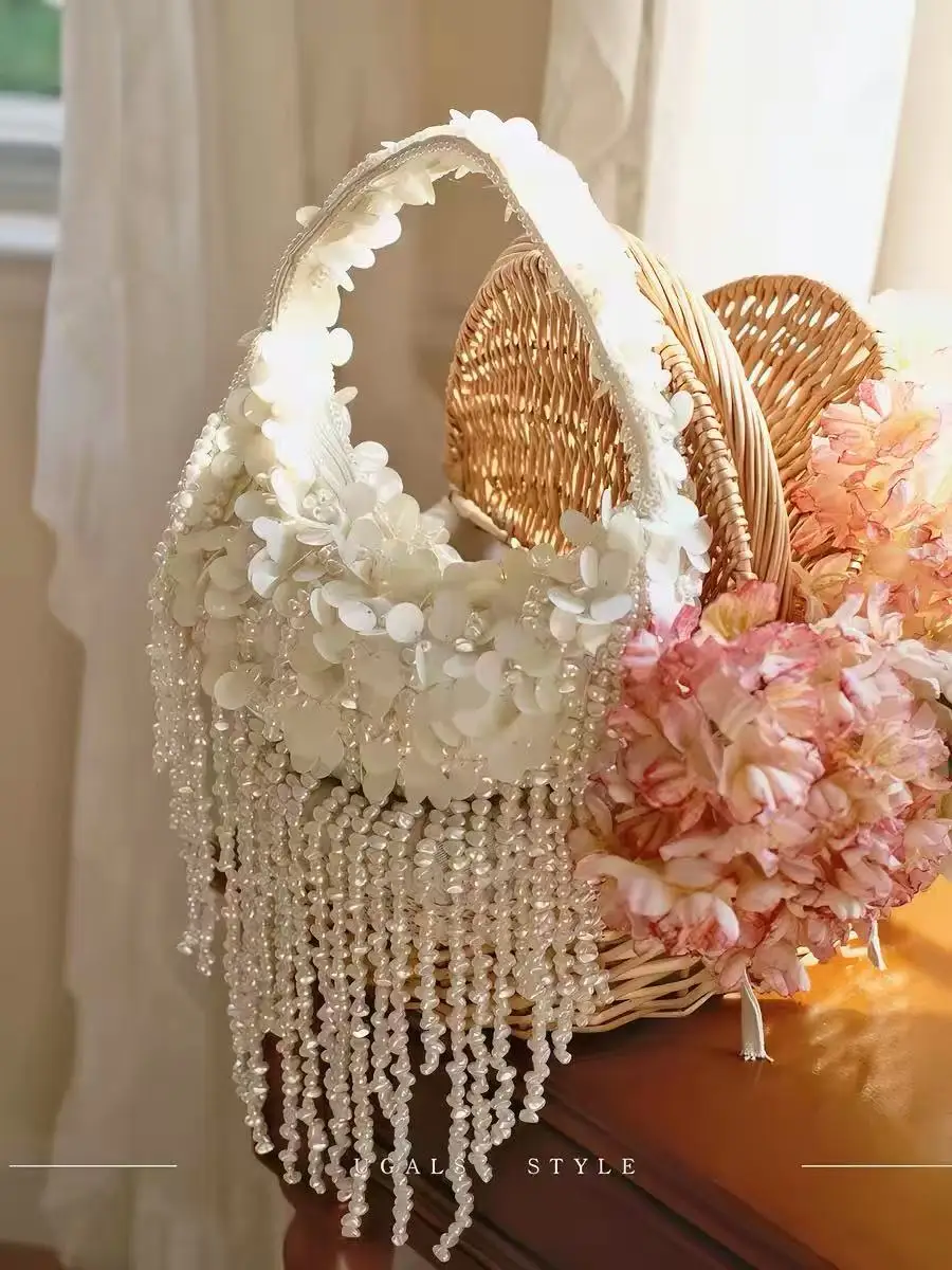 Fashion Sequins Handmade Hobo Bag Beads Beading Tassel Women Handbag Luxury Exquisite Banquet Bag Wedding Party Clutch Purse