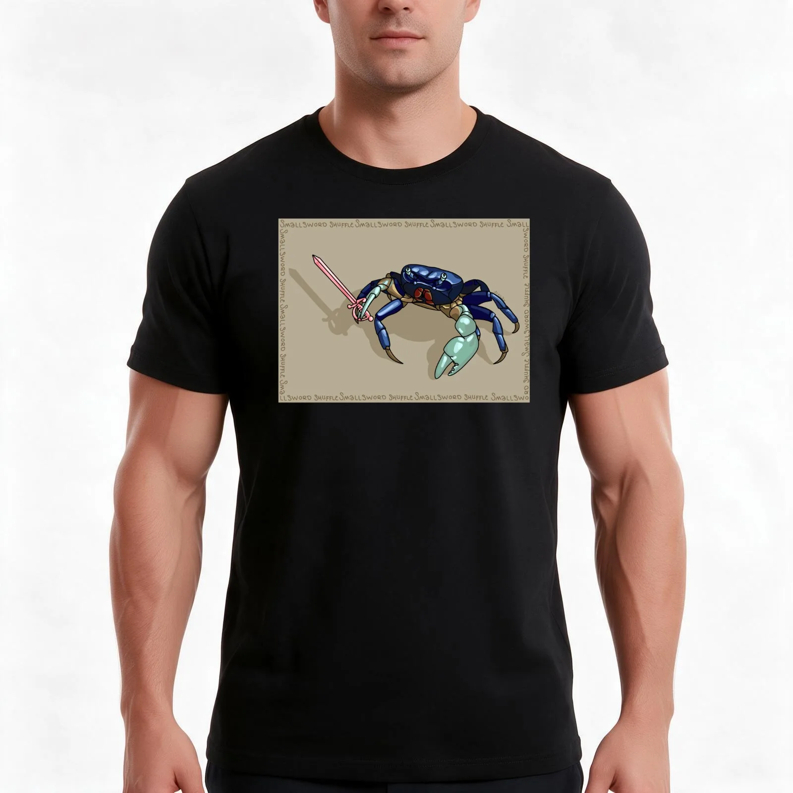 Smallsword Shuffle HEMA Meme Crab Bordered T-Shirt, Summer Casual Cotton Tee, Oversized Streetwear Tops, Vintage Graphic Print