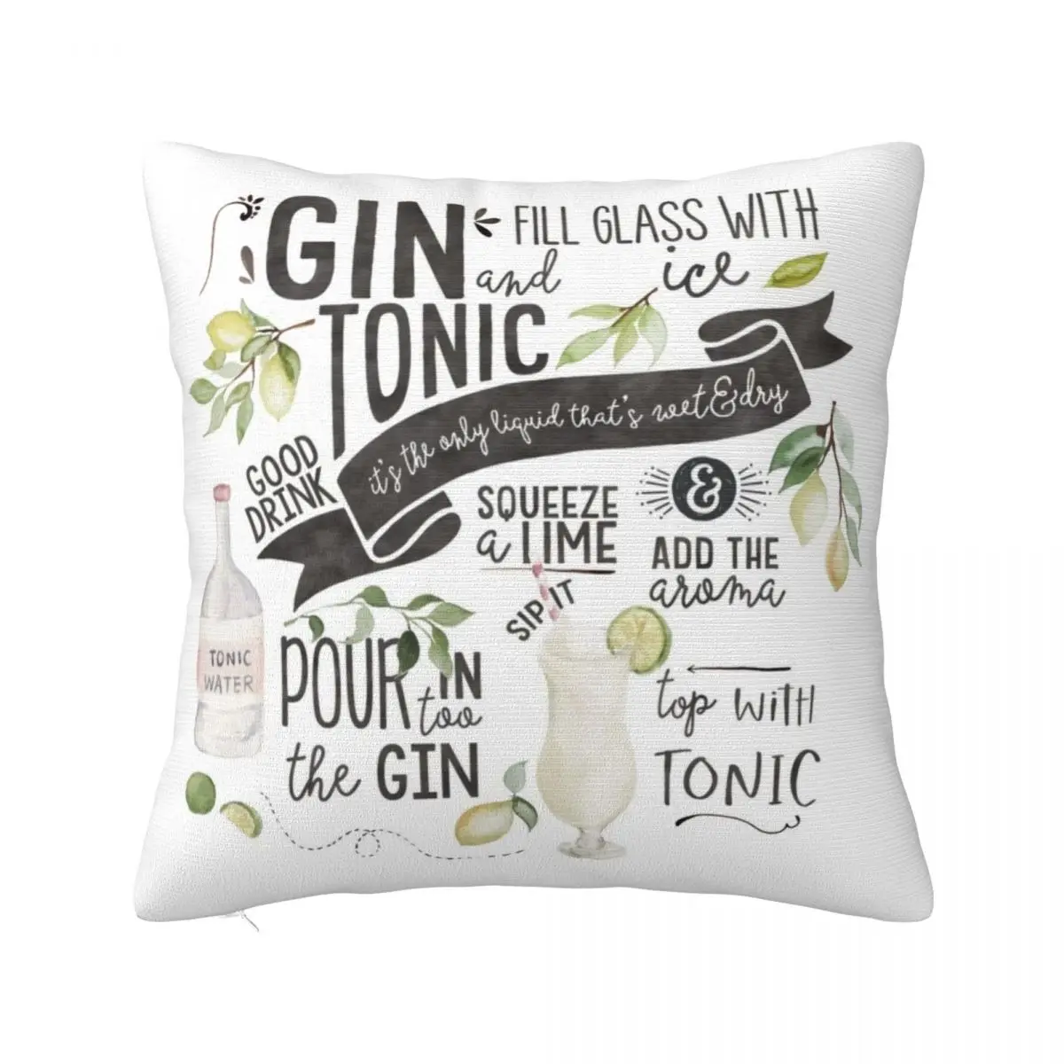 

Gin Tonic Recipe In Watercolor Throw Pillow home decor items Rectangular Cushion Cover Cushion Cover