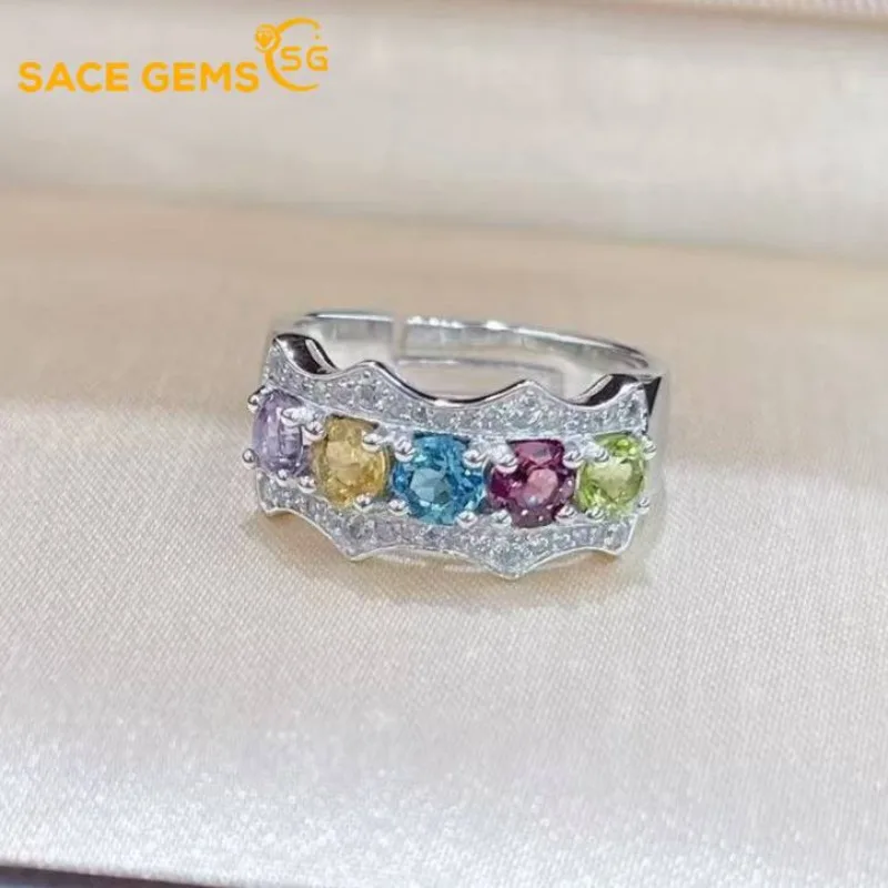 

SACE GEMS 925 Sterling Silver 4mm Natural Spar Luxury Rings for Women Created Wedding Engagement Party Fine Jewelry Wholesaler