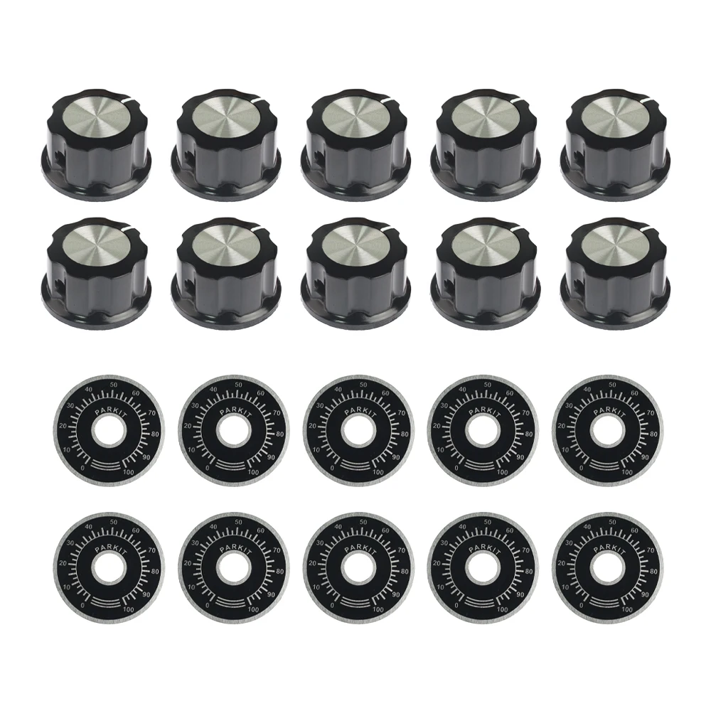 10/20set Potentiometer MF-A03 Knob with Scale Plate Potentiometers Knob Kit 6mm MF-A03 Dial Knobs