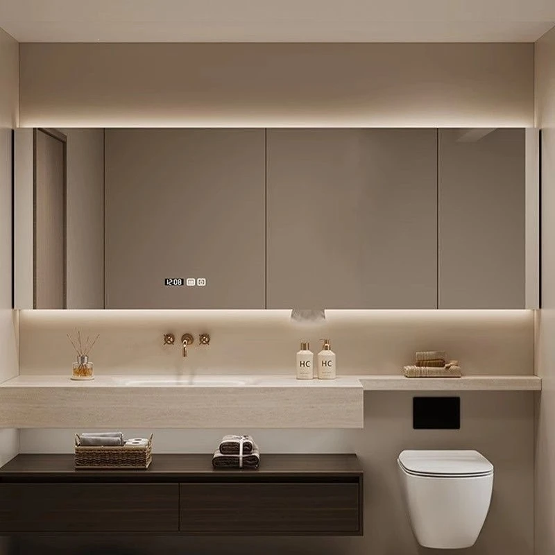 Multi-layer solid wood paint-free oak paint bath cabinet smart mirror cabinet toilet washstand
