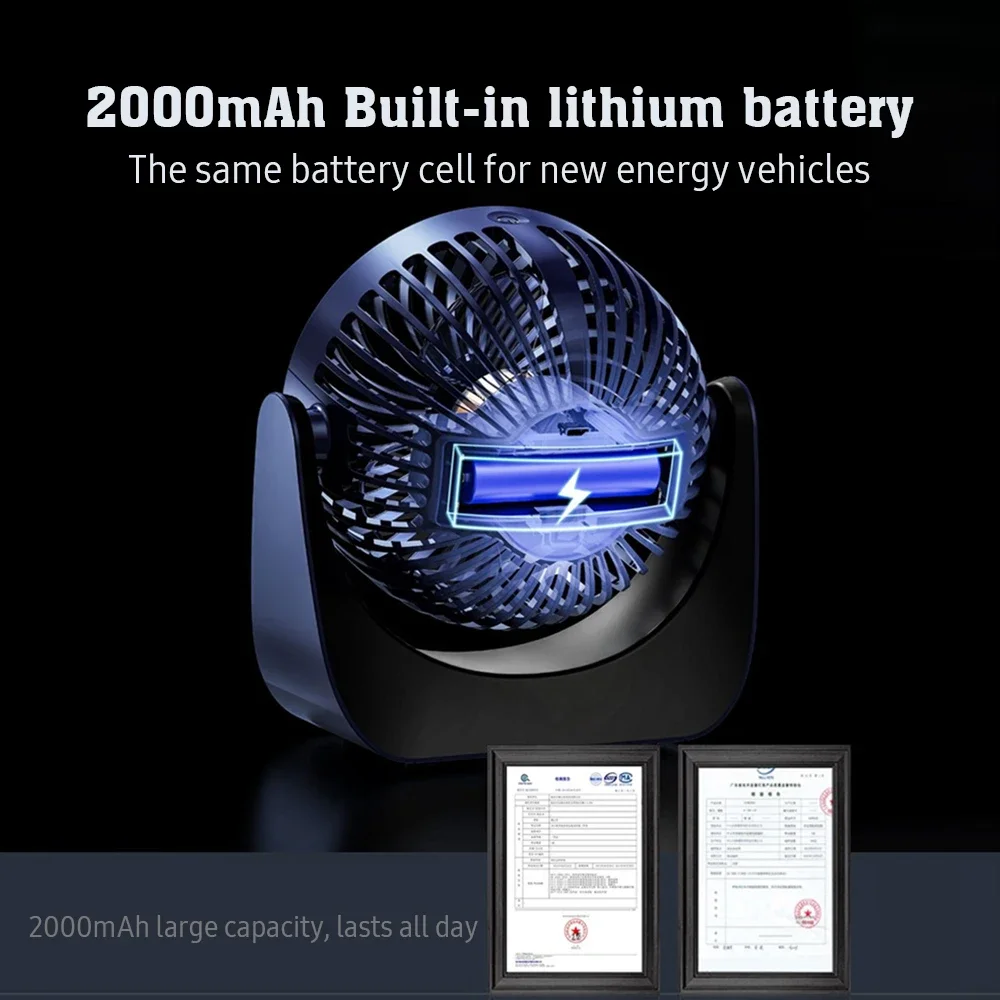 مروحة كهربائية محمولة قابلة لإعادة الشحن ، دوران بزاوية ° ، سطح مكتب رياح بثلاث سرعيات ، تبريد هواء صامت لغرفة النوم والمكتب ،