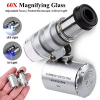 60x Jeweler Eye Loupe with LED UV Light Pocket Magnifying Glass Jeweler Magnifier Adjustable Focus Mini Microscope for Gem Coins