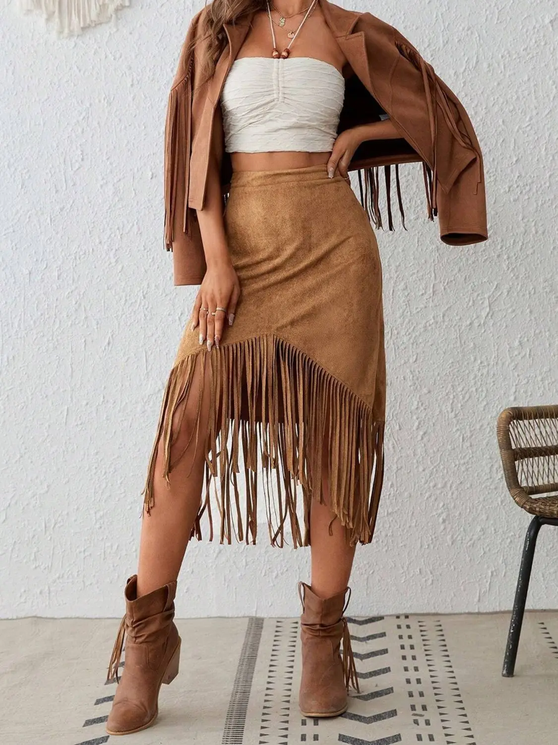 

2025 Spring and Summer Women's Tassel Skirt Slim Casual Elegant Orange Skirt Young Ladies