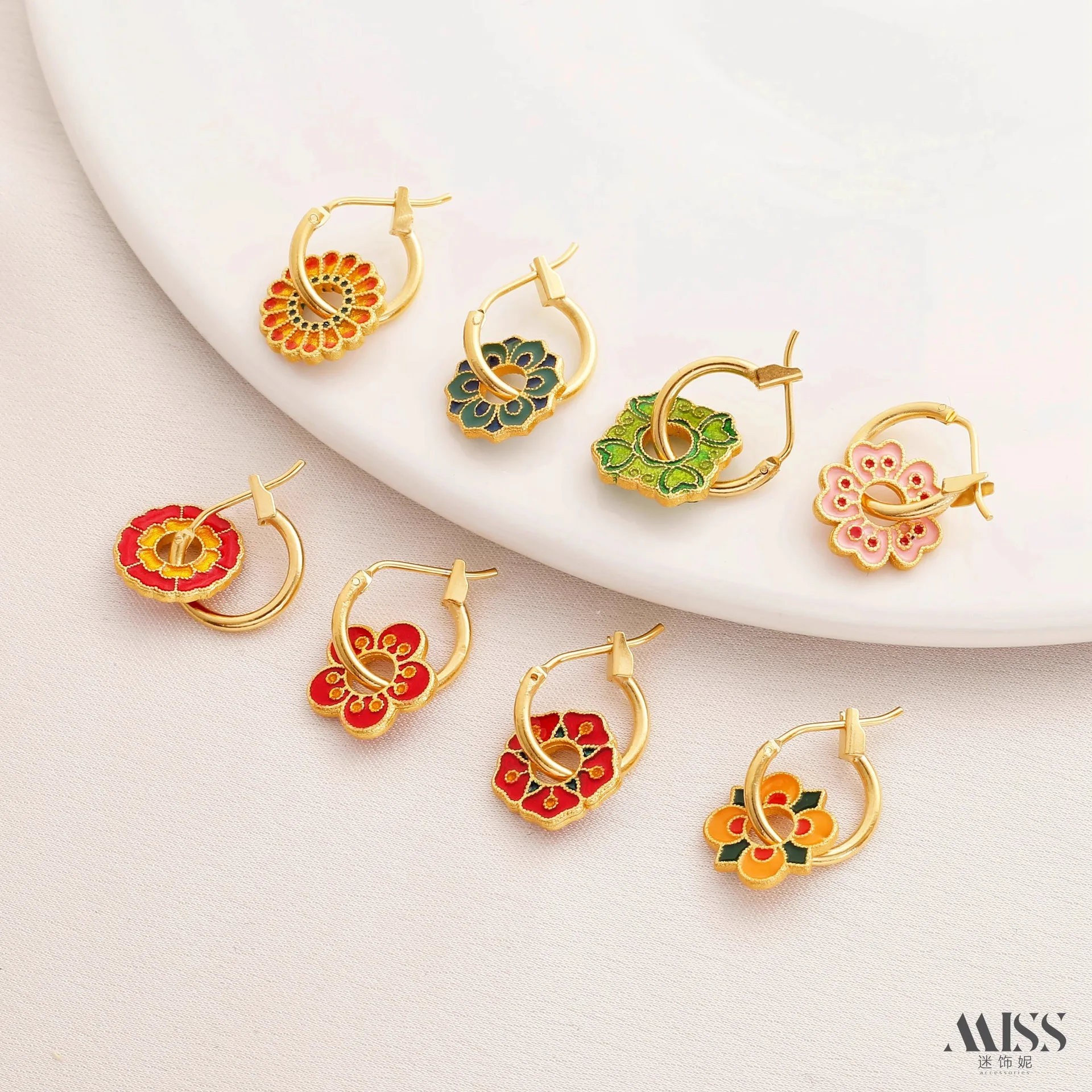 Vietnam Sand Gold December Birthday Flower Drop Oil Running Ring Flower Spacer Gasket DIY Bracelet String Jewelry Accessories