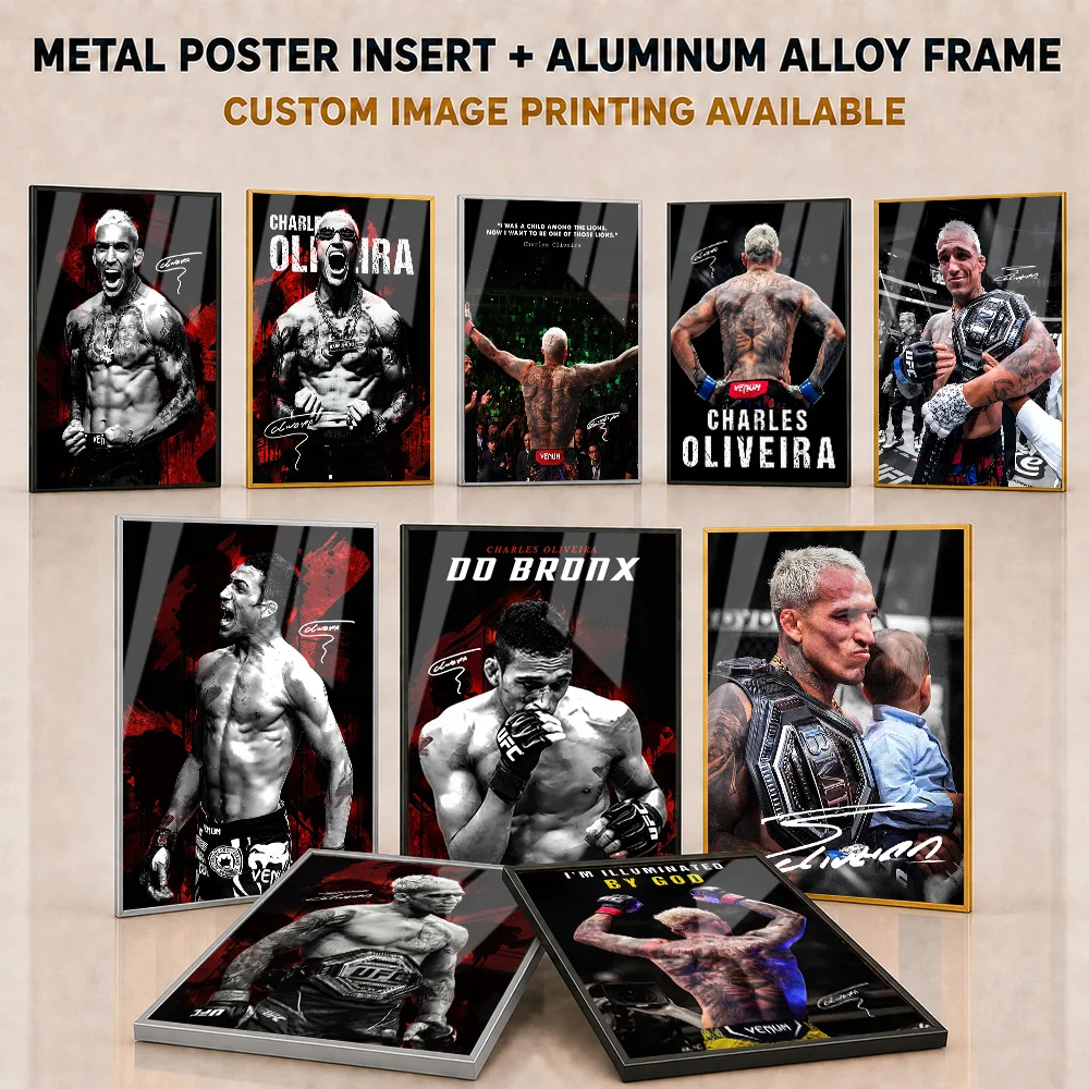 Charles Oliveira Framed Metal Poster Personalized Bold Championship Illustration Wall Art Ideal For Sports Club Fight Fan Gift