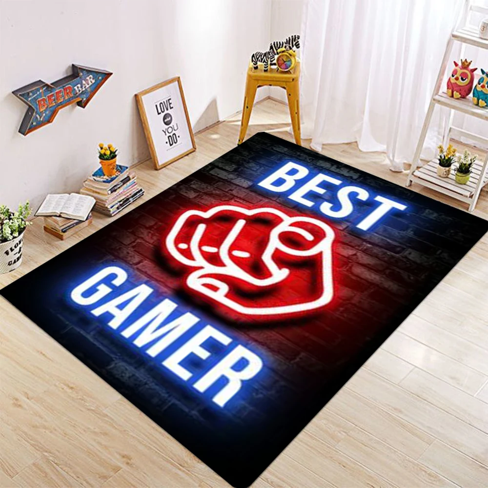 Neon Colorful Gaming Themed Area Rug with Game Controller Design Stylish Fun and Practical Decorative Carpet for Gamer Room