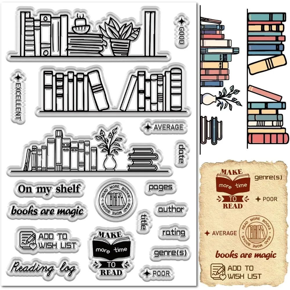 Bücherregal-Stempel, transparente Silikon-Stempel, Bücherregal, Bücherregal, wiederverwendbar, durchsichtiger Gummi-Stempel, Siegel für die Herstellung von Urlaubskarten
