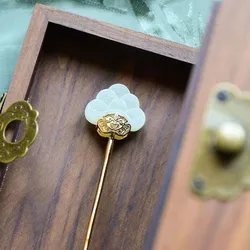 Classical vintage ethnic style tiara ancient gold craft natural chalcedony auspicious clouds hair jewelry hanfu accessories