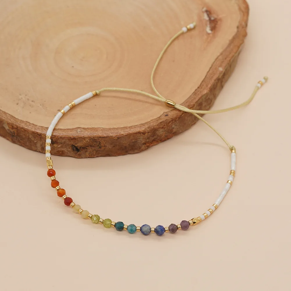Go2boho Boho Bead Bracelet Semi-Precious Stone Protection Colorful Gemstone Seed Beads Adjustable Handmade Chain For Women Gift