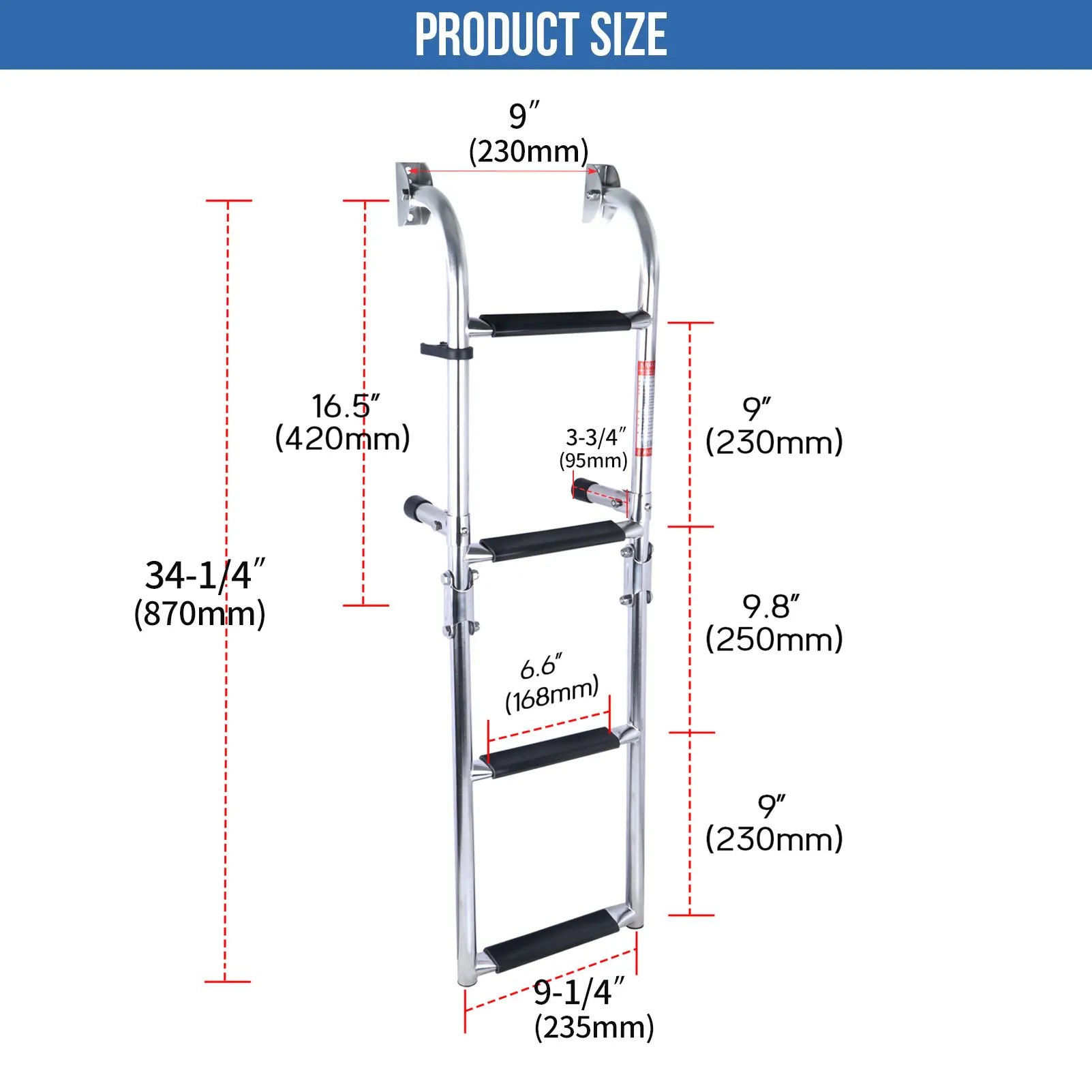 304 Stainless Steel 4-Section Folding Boat Ladder, Marine Boarding Ladder for Yacht Tender Ship, Dive Ladder