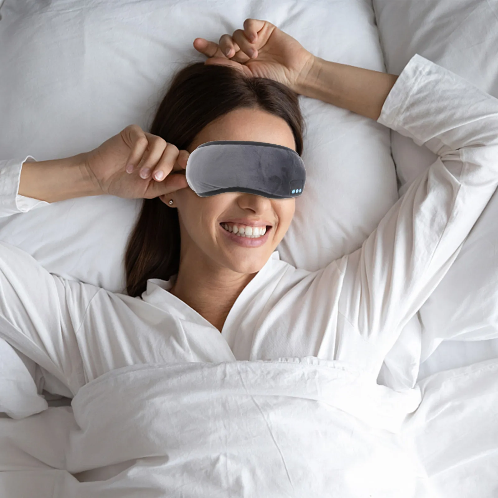 Wireless Sleep Headphones Grey Eye Mask Adjustable Blindfold Travel Sleep Headset Handsfree Music Patch Mic