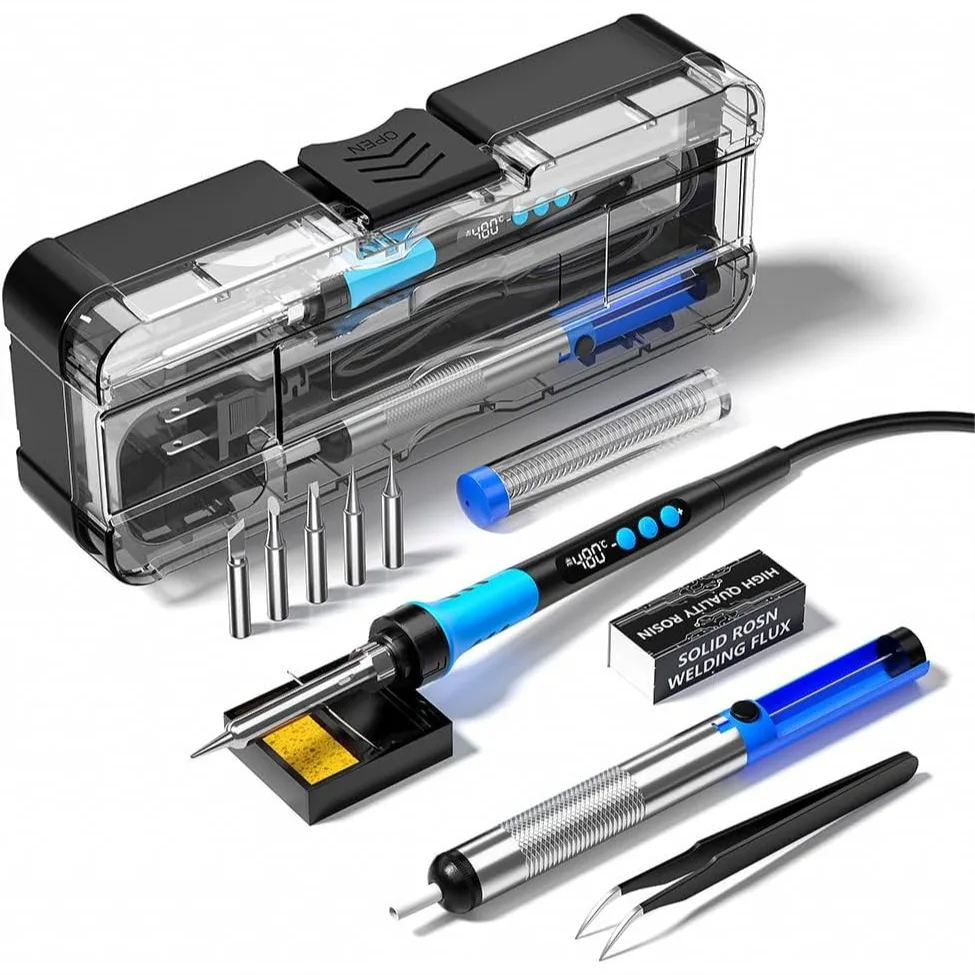 

90W 110V LCD Digital Soldering Iron Kit With 5 Tips And Solder Wire