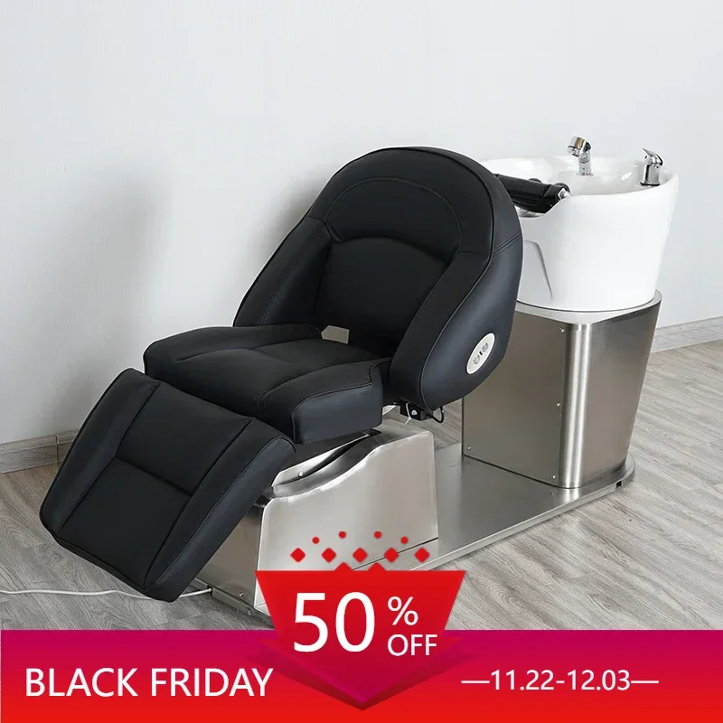 Barbershop Split Shampoo Chair Multi-functional Electric Lift Beauty Shampoo Bed Lounge Massage Silla Peluqueria Salon Furniture