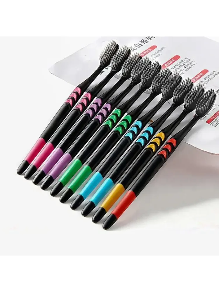 Escova de Dentes Ultra-Fine Bamboo Charcoal, Cerdas Macias Embaladas, Cabelo Preto, Beleza, Terno